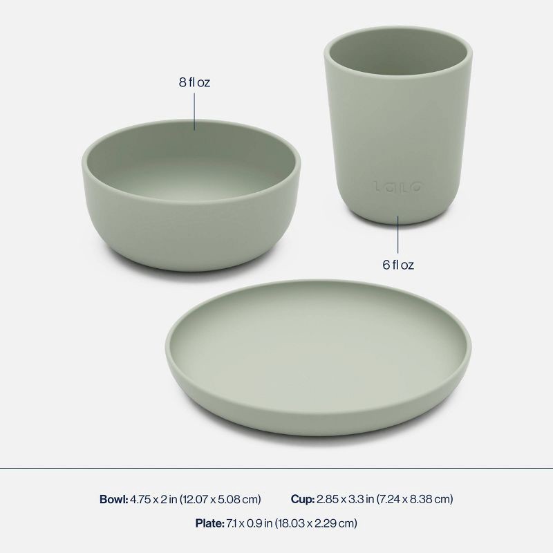 slide 4 of 10, Lalo 3pc Toddler Mealtime Set Silicone Plate, Bowl, and Cup - Sage, 3 ct