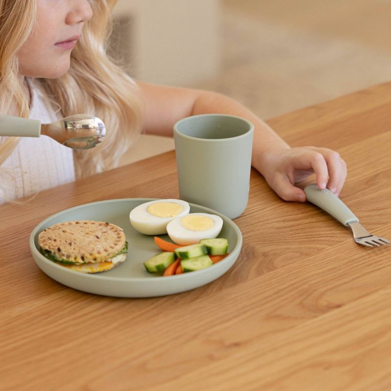 slide 6 of 10, Lalo 3pc Toddler Mealtime Set Silicone Plate, Bowl, and Cup - Sage, 3 ct