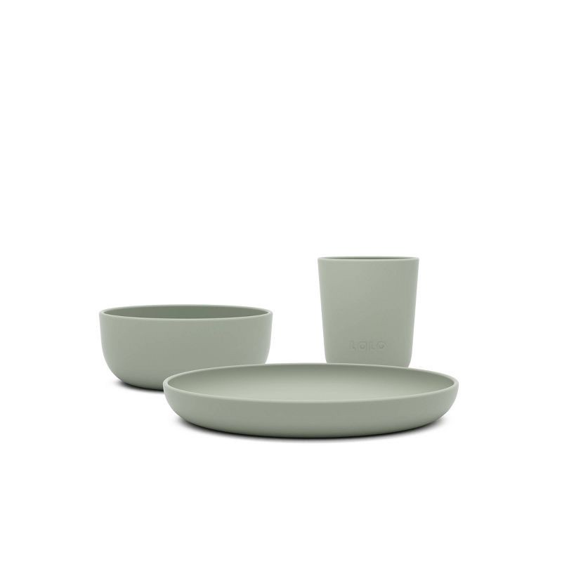 slide 1 of 10, Lalo 3pc Toddler Mealtime Set Silicone Plate, Bowl, and Cup - Sage, 3 ct