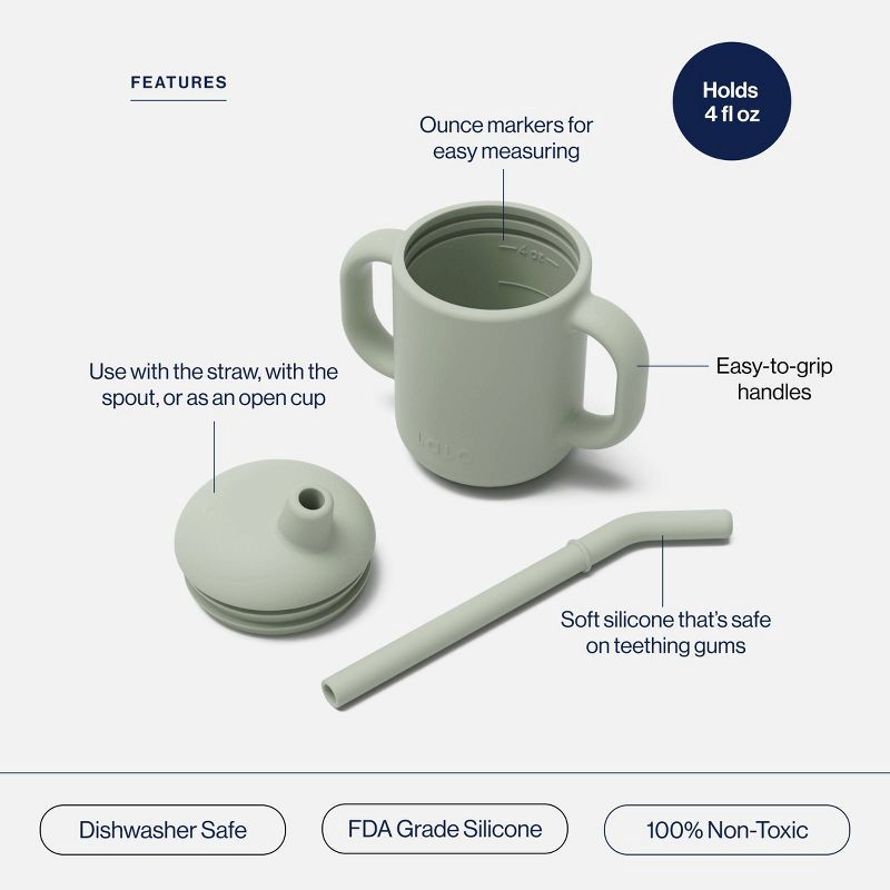 slide 3 of 10, Lalo 4 fl oz 3-in-1 Silicone Training Cup with Straw - Sage, 4 fl oz