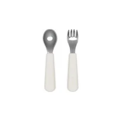 Lalo 2pc Stainless Steel Fork + Spoon Utensils Set - Oatmeal