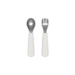 Lalo 2pc Stainless Steel Fork + Spoon Utensils Set - Oatmeal