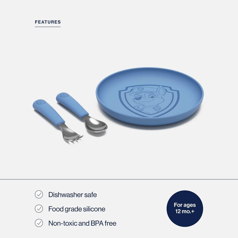 slide 3 of 8, Lalo PAW Patrol 3pc Silicone Plate + Utensils Set - Chase, 3 ct