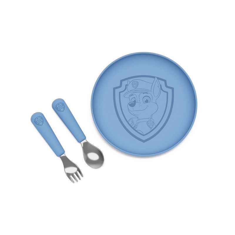 slide 1 of 8, Lalo PAW Patrol 3pc Silicone Plate + Utensils Set - Chase, 3 ct