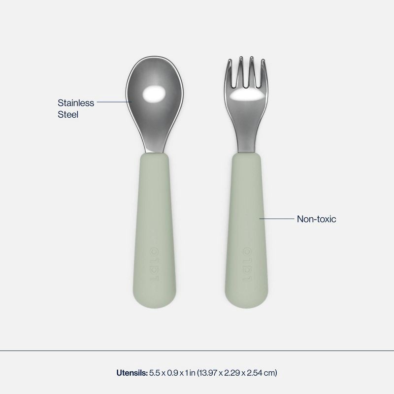 slide 2 of 11, Lalo 2pc Stainless Steel Fork + Spoon Utensils Set - Sage, 2 ct