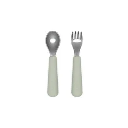 Lalo 2pc Stainless Steel Fork + Spoon Utensils Set - Sage