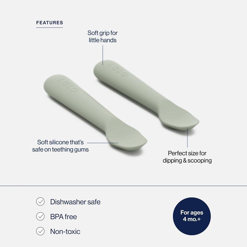 slide 3 of 9, Lalo 2pk Silicone Baby Spoons - Sage, 2 ct