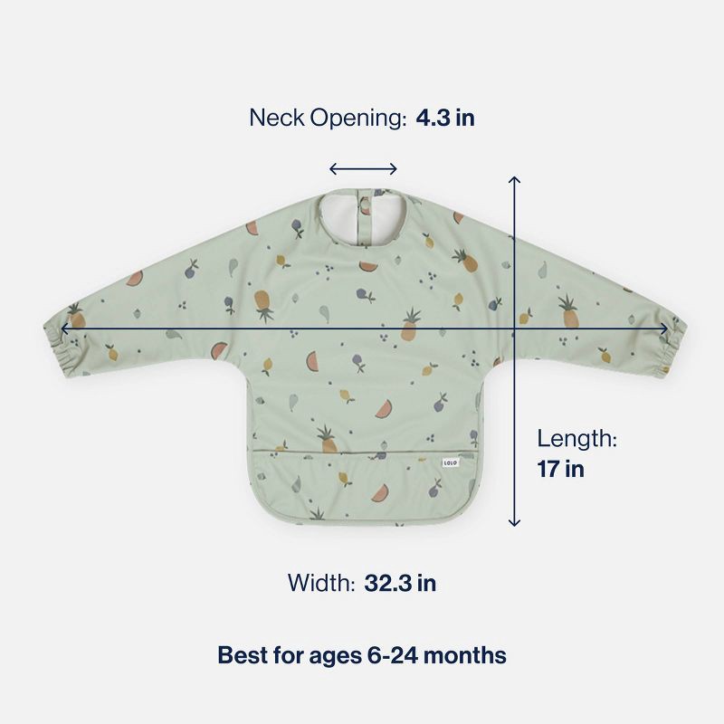 slide 5 of 9, Lalo Long Sleeve Smock Bib - Sage Fruit, 1 ct