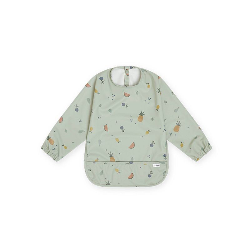 slide 1 of 9, Lalo Long Sleeve Smock Bib - Sage Fruit, 1 ct