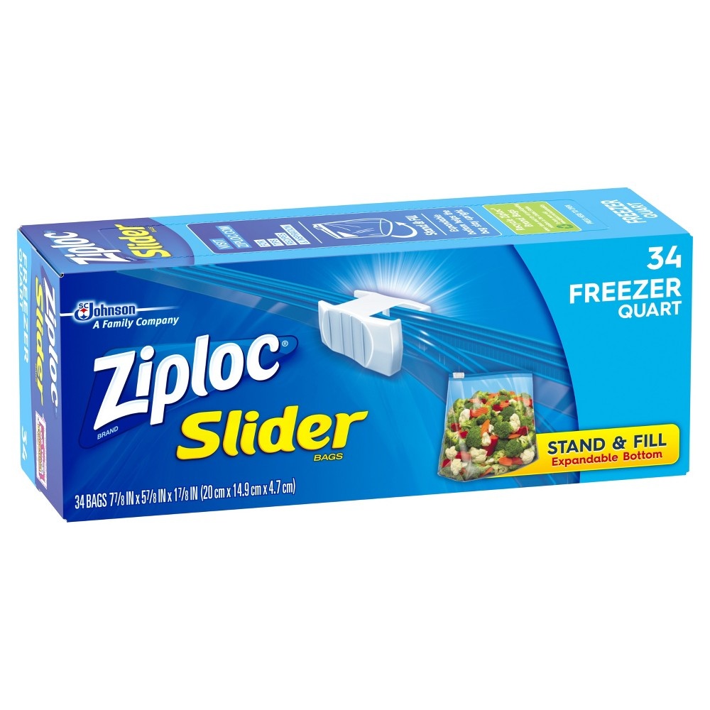 slide 3 of 5, Ziploc Brand Slider Freezer Bags with Power Shield Technology, Quart, 34 Count, 
