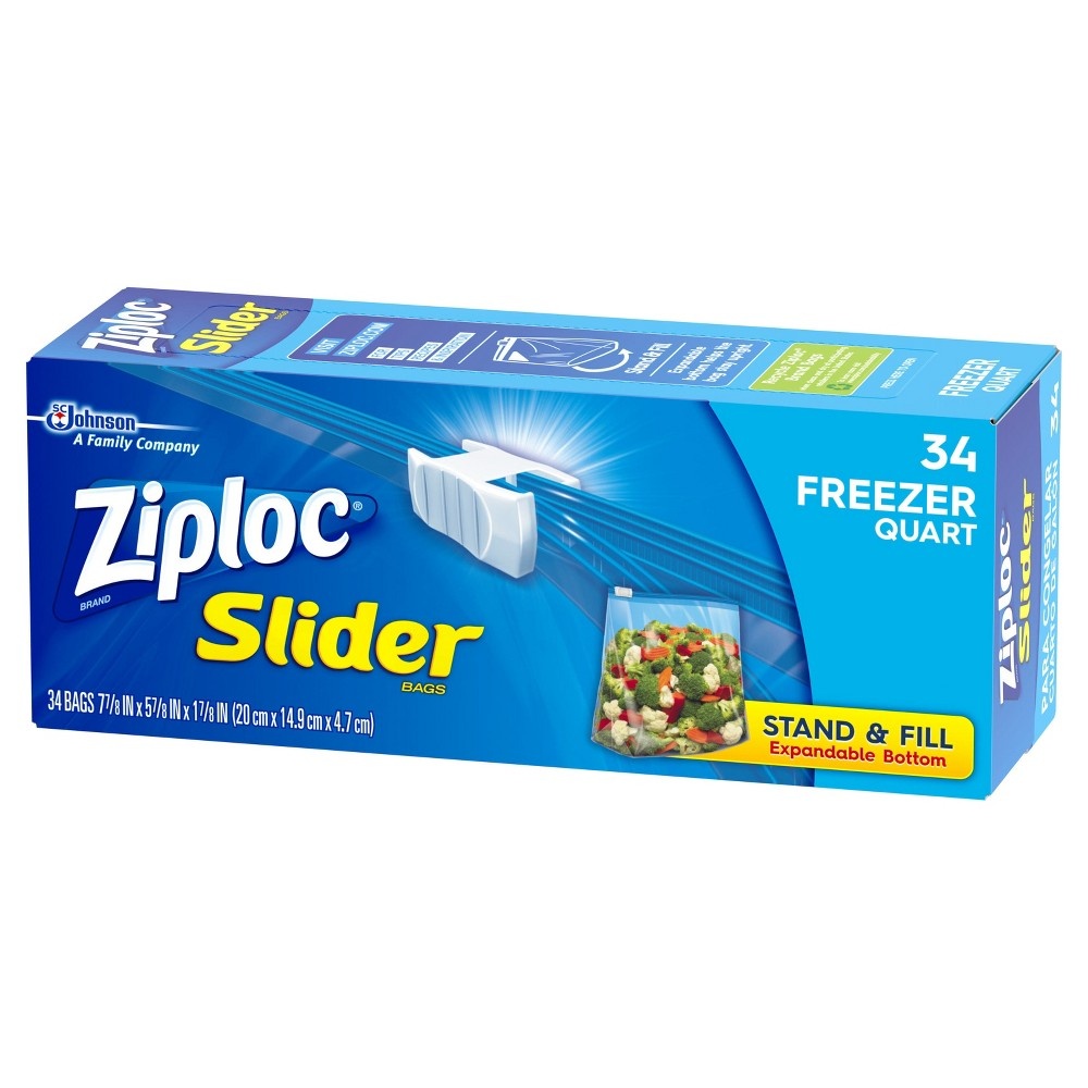 slide 5 of 5, Ziploc Brand Slider Freezer Bags with Power Shield Technology, Quart, 34 Count, 