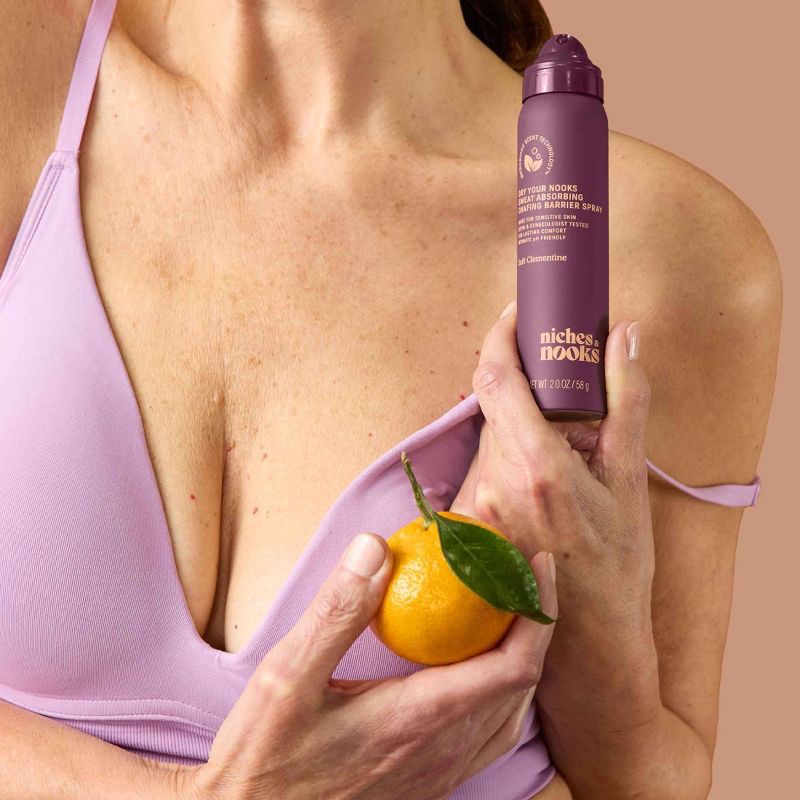 slide 9 of 13, Niches & Nooks Sweat Absorbing Intimate pH Balanced Chafing Barrier Feminine Spray - Soft Clementine - 2oz, 2 oz