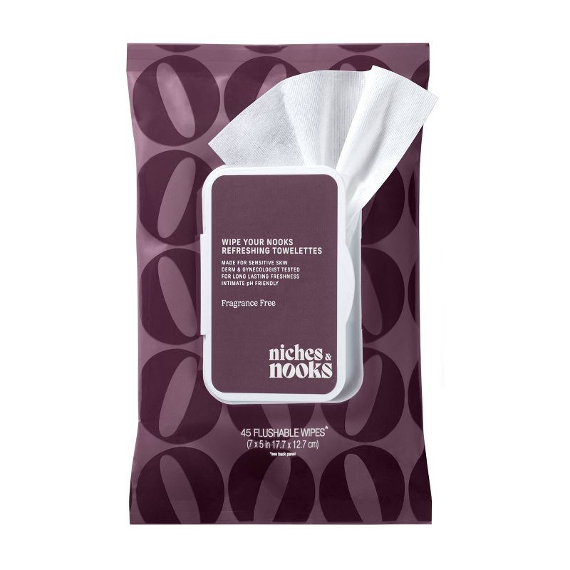 slide 2 of 11, Niches & Nooks Intimate pH Balanced Refreshing Flushable Feminine Wipes - Fragrance-Free- 45ct, 45 ct