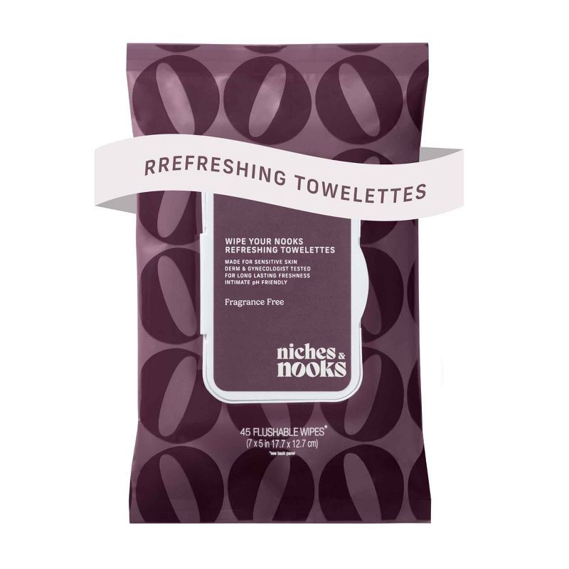 slide 1 of 11, Niches & Nooks Intimate pH Balanced Refreshing Flushable Feminine Wipes - Fragrance-Free- 45ct, 45 ct