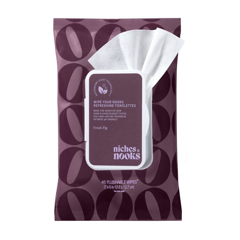 slide 2 of 13, Niches & Nooks Intimate pH Balanced Refreshing Flushable Feminine Wipes - Fresh Fig - 45ct, 45 ct