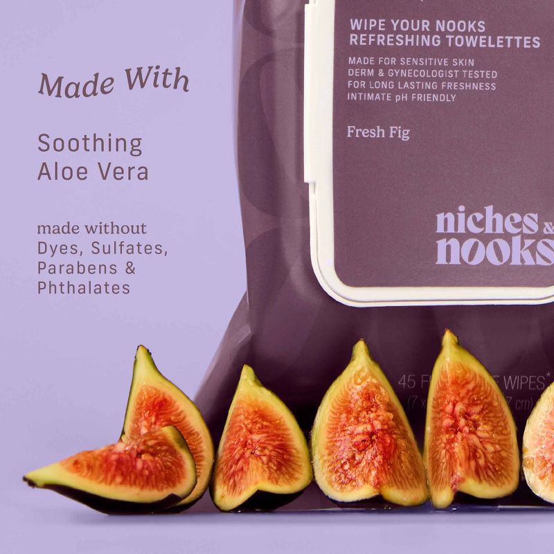 slide 7 of 13, Niches & Nooks Intimate pH Balanced Refreshing Flushable Feminine Wipes - Fresh Fig - 45ct, 45 ct