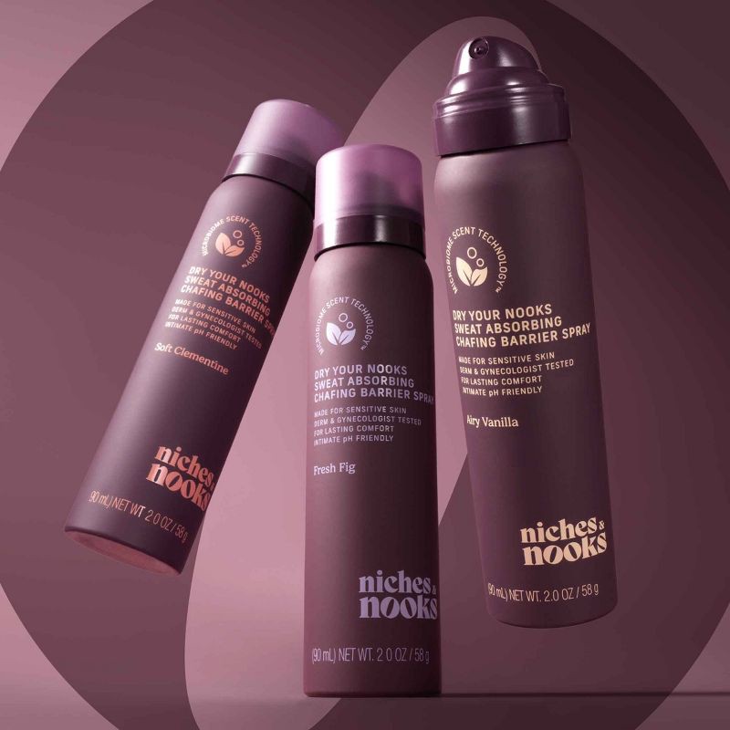 slide 12 of 13, Niches & Nooks Sweat Absorbing Intimate pH Balanced Chafing Barrier Feminine Spray - Fresh Fig - 2oz, 2 oz