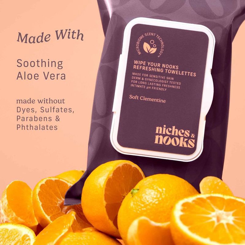 slide 7 of 12, Niches & Nooks Intimate pH Balanced Refreshing Flushable Feminine Wipes - Soft Clementine - 45ct, 45 ct