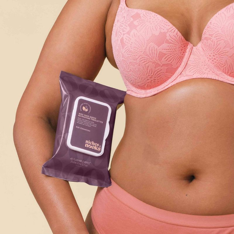 slide 9 of 12, Niches & Nooks Intimate pH Balanced Refreshing Flushable Feminine Wipes - Soft Clementine - 45ct, 45 ct