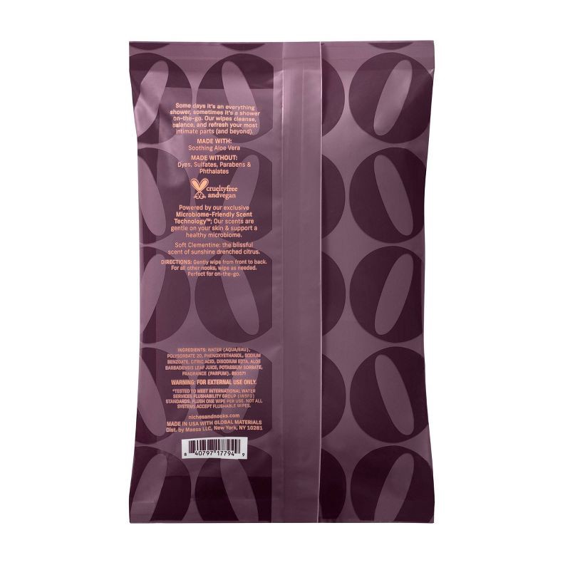 slide 11 of 12, Niches & Nooks Intimate pH Balanced Refreshing Flushable Feminine Wipes - Soft Clementine - 45ct, 45 ct