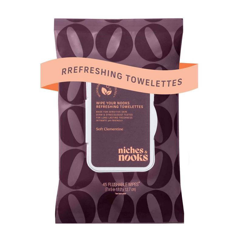 slide 1 of 12, Niches & Nooks Intimate pH Balanced Refreshing Flushable Feminine Wipes - Soft Clementine - 45ct, 45 ct