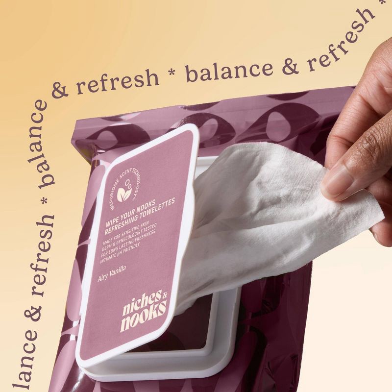 slide 3 of 12, Niches & Nooks Intimate pH Balanced Refreshing Flushable Feminine Wipes - Airy Vanilla - 45ct, 45 ct