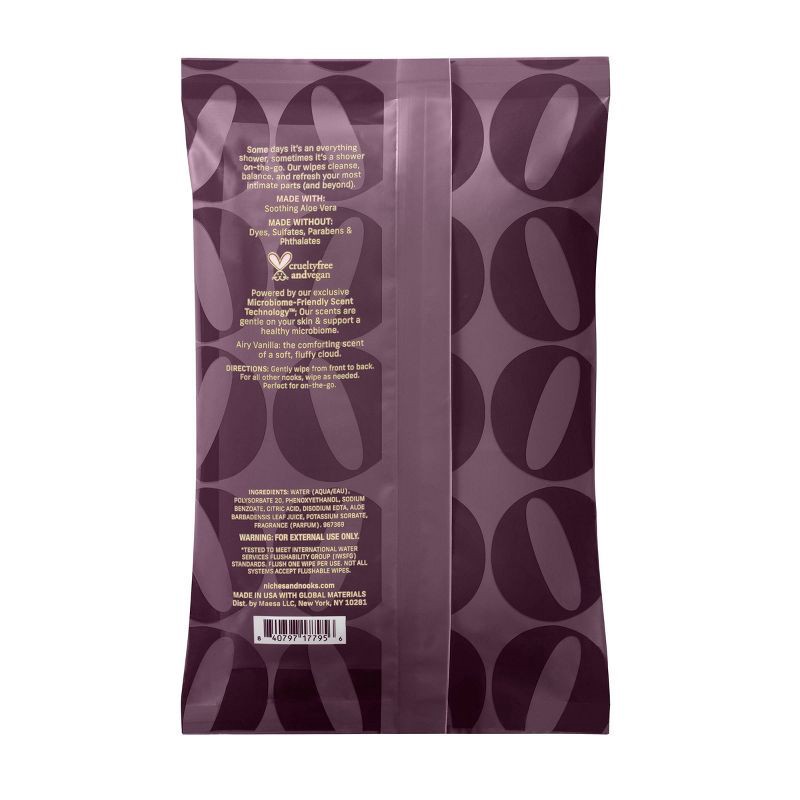 slide 11 of 12, Niches & Nooks Intimate pH Balanced Refreshing Flushable Feminine Wipes - Airy Vanilla - 45ct, 45 ct