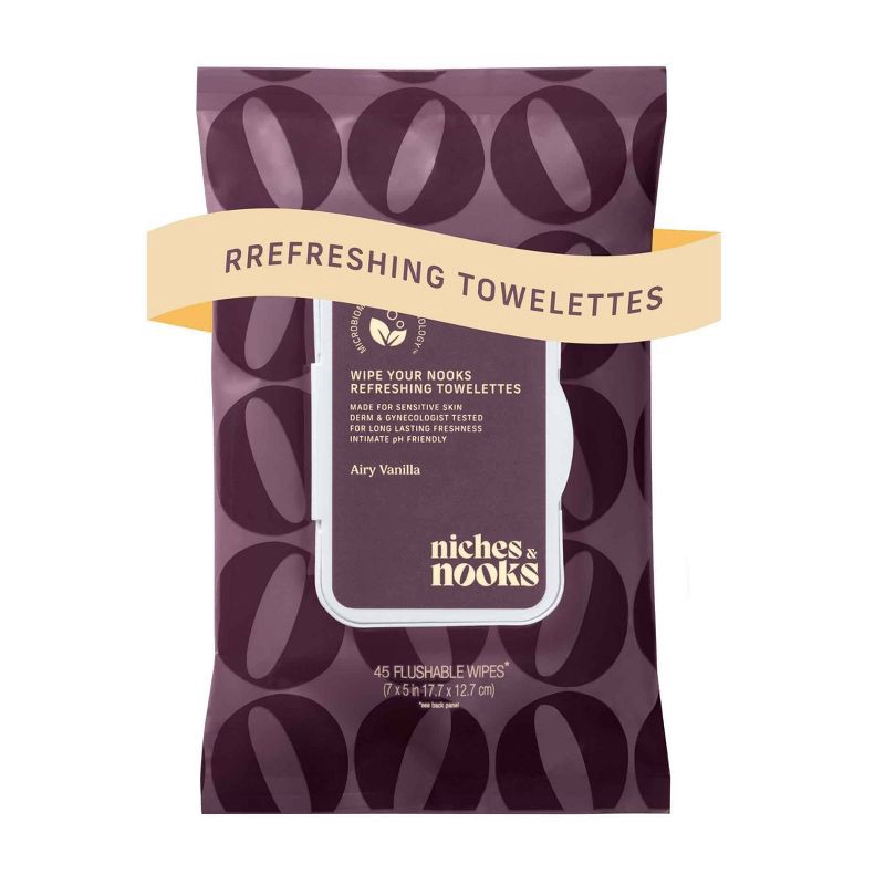 slide 1 of 12, Niches & Nooks Intimate pH Balanced Refreshing Flushable Feminine Wipes - Airy Vanilla - 45ct, 45 ct