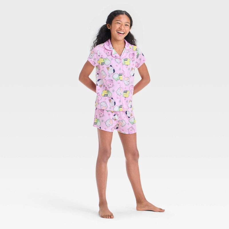 slide 1 of 4, Girls' Squishmallows Button-Up Pajama Set - Pink L, 1 ct