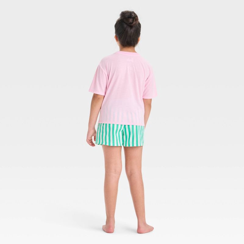 slide 2 of 4, Girls' Barbie Graphic T-Shirt & Boxer Pajama Set - Pink L: Polyester-Elastic Waistband, 1 ct