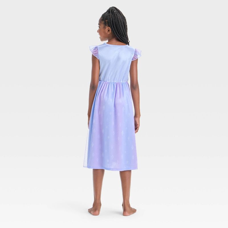 slide 2 of 3, Girls' Frozen Elsa NightGown - Blue L: Polyester Knit, Squareneck, Mini Cap Sleeve, 1 ct