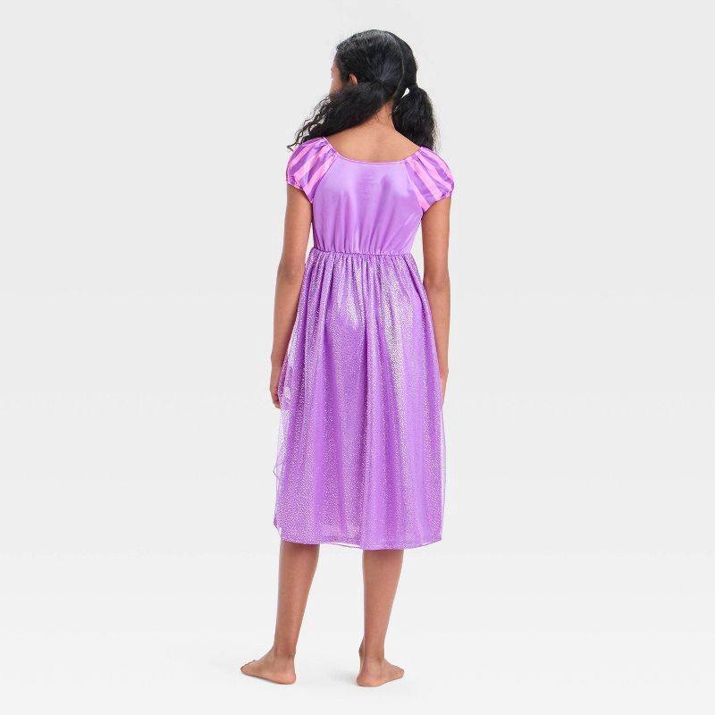 slide 2 of 3, Girls' Tangled Rapunzel NightGown - Purple M: Polyester Knit, Squareneck, Mini Cap Sleeve, 1 ct