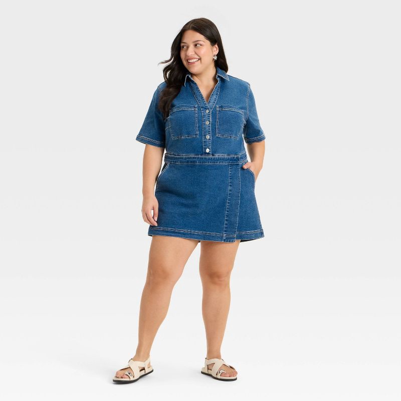 slide 3 of 3, Women's Denim Skortalls - Ava & Viv™ Medium Wash 3X, 1 ct