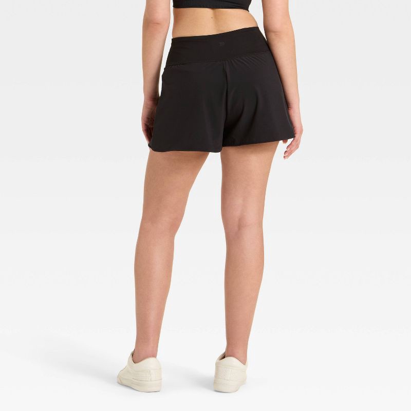 slide 2 of 4, Women's 3" Knit Waistband High-Rise 2-in-1 Shorts - All In Motion™ Black S, 1 ct