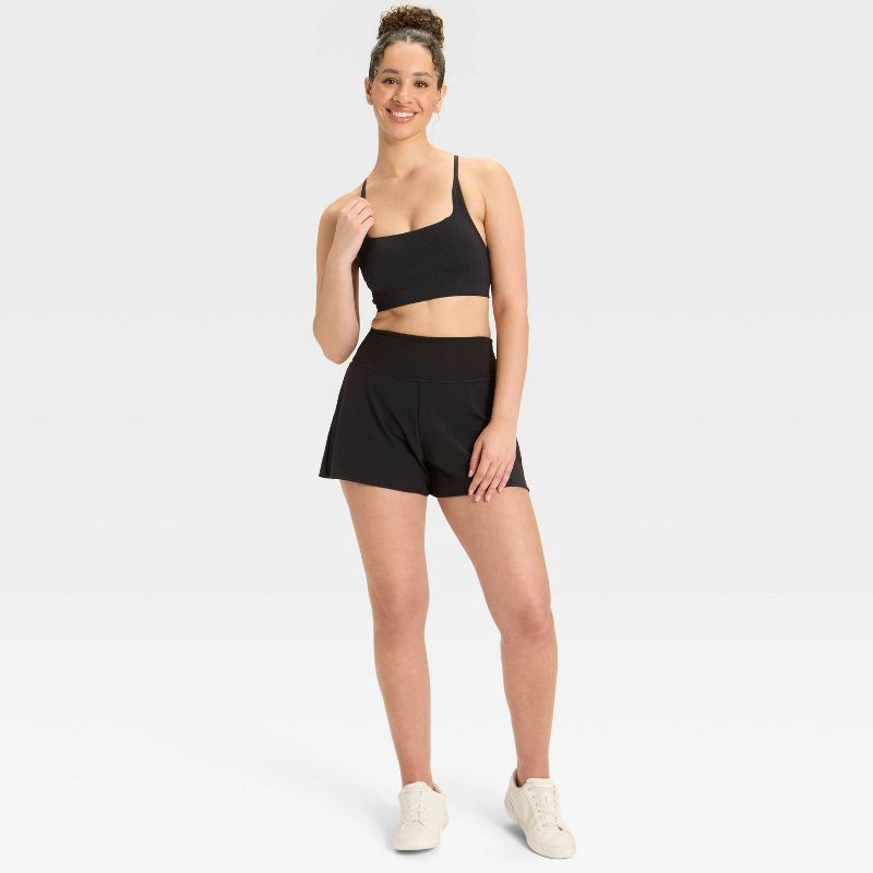 slide 3 of 4, Women's 3" Knit Waistband High-Rise 2-in-1 Shorts - All In Motion™ Black S, 1 ct