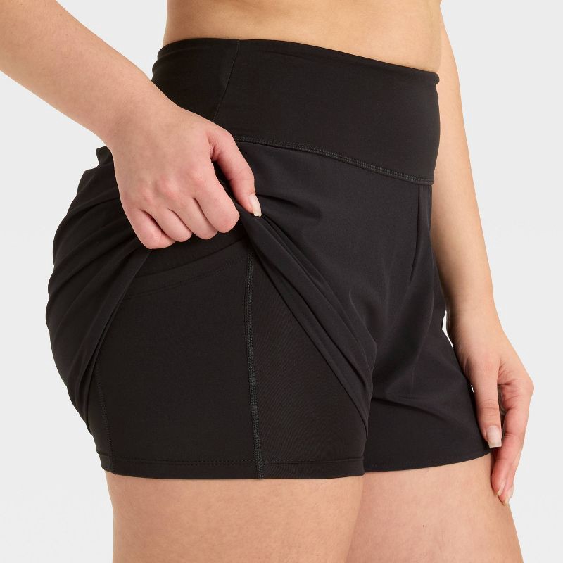 slide 4 of 4, Women's 3" Knit Waistband High-Rise 2-in-1 Shorts - All In Motion™ Black S, 1 ct