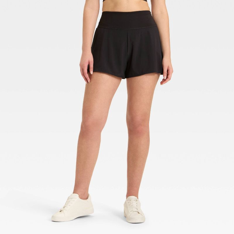 slide 1 of 4, Women's 3" Knit Waistband High-Rise 2-in-1 Shorts - All In Motion™ Black S, 1 ct