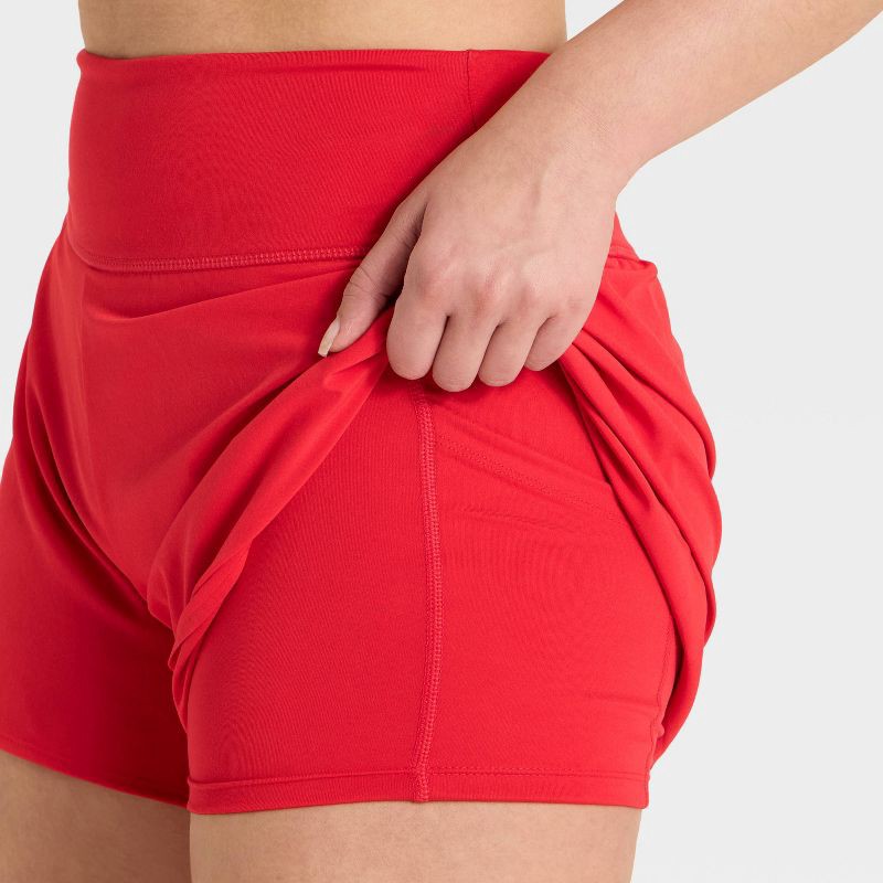 slide 4 of 4, Women's 3" Knit Waistband High-Rise 2-in-1 Shorts - All In Motion™ Red XXL, 1 ct