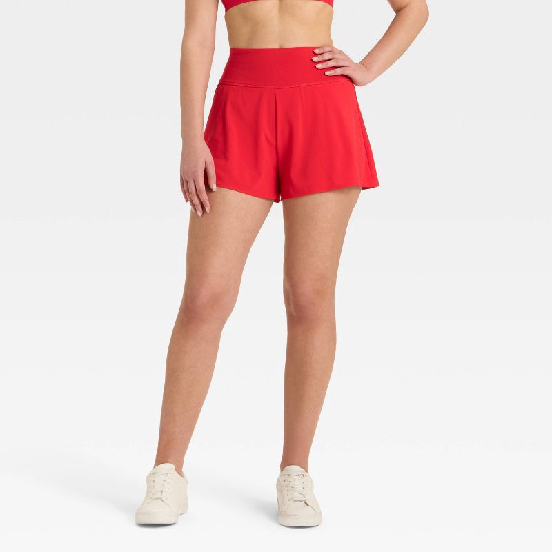 slide 1 of 4, Women's 3" Knit Waistband High-Rise 2-in-1 Shorts - All In Motion™ Red XXL, 1 ct