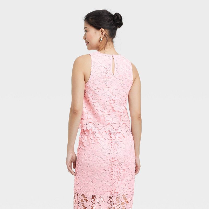 slide 2 of 3, Women's Lace Shirt - A New Day™ Pink XL: Sleeveless Crew Neck Pullover Blouse, 1 ct