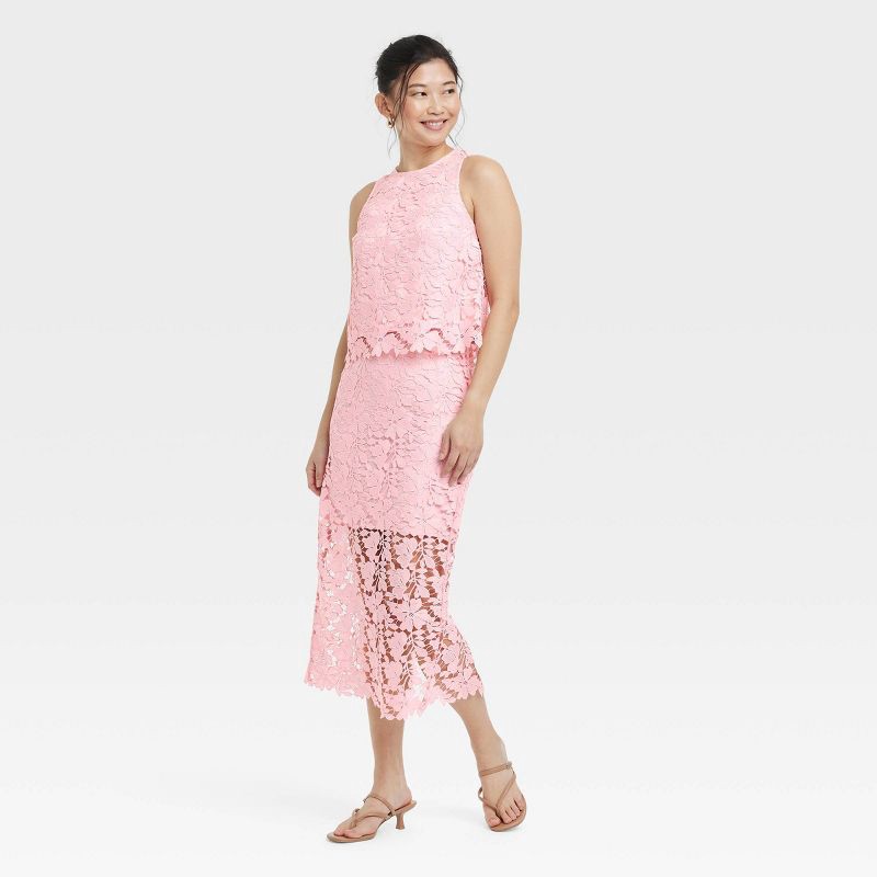 slide 3 of 3, Women's Lace Shirt - A New Day™ Pink XL: Sleeveless Crew Neck Pullover Blouse, 1 ct