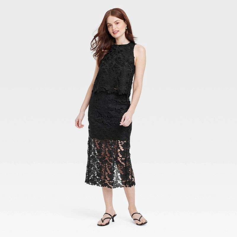 slide 3 of 3, Women's Lace Shirt - A New Day™ Black L: Recycled Polyester, Sleeveless Pullover, Crew Neck Blouse, 1 ct