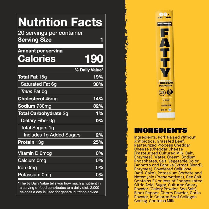 slide 3 of 6, Fatty OG Cheddar Meat Stick - 2oz, 2 oz