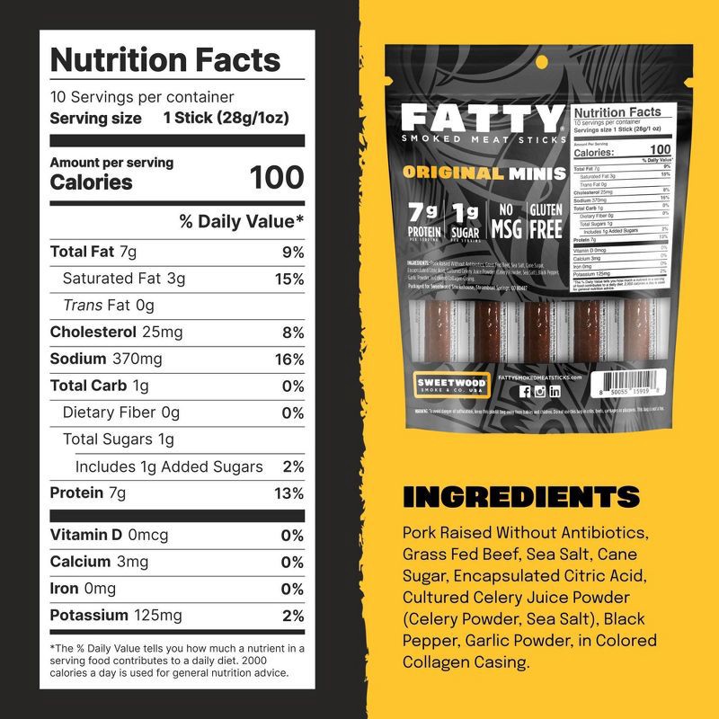 slide 3 of 10, Fatty Original Multipack Meat Sticks - 10oz/10ct, 10 ct; 10 oz