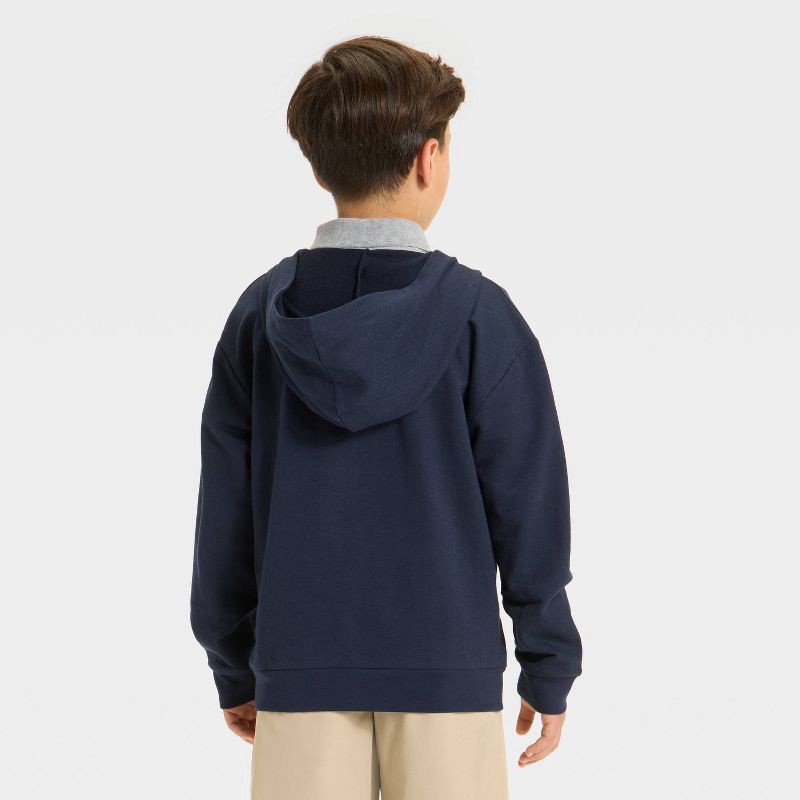 slide 2 of 3, Boys' French Terry Zip-Up Hoodie Uniform Sweatshirt - Cat & Jack™ Blue L, 1 ct
