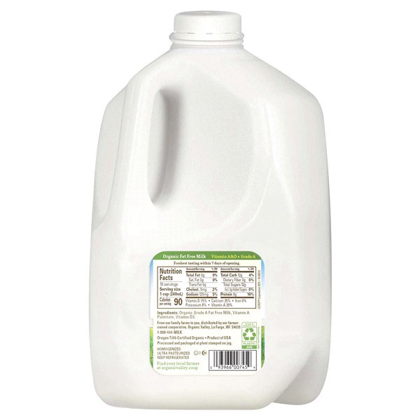 slide 2 of 5, Organic Valley Milk, Fat Free, Organic, 0%, 1 gal