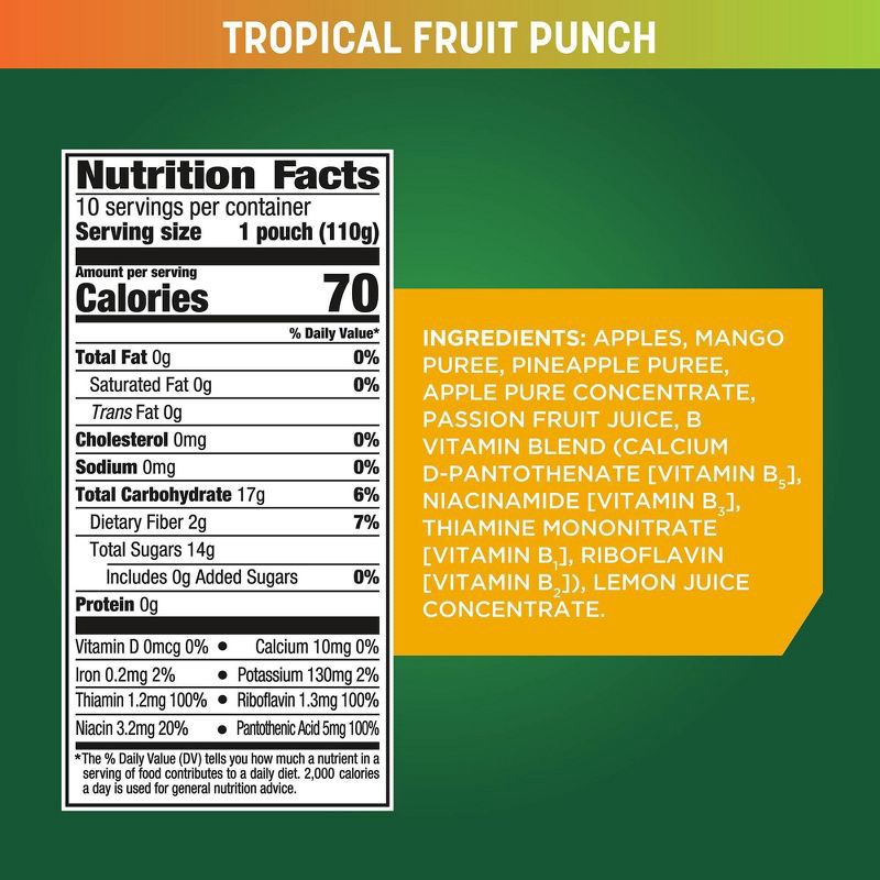 slide 7 of 9, GoGo SqueeZ Active Energy No Sugar Added Tropical Fruit Blend Pouches - 3.9oz/10ct, 3.9 oz, 10 ct