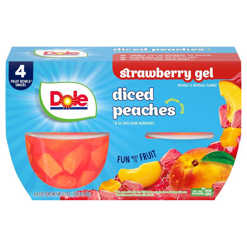 slide 1 of 6, Dole Peaches in Strawberry Gel Fruit Cups - 4ct, 4 ct