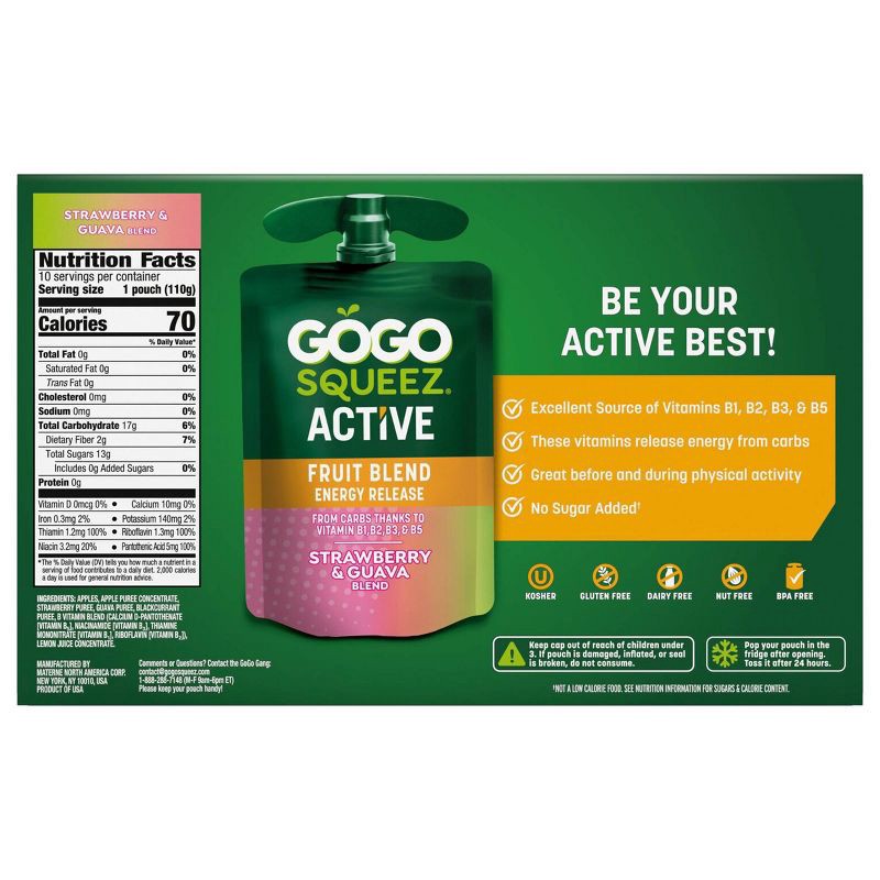 slide 2 of 10, GoGo SqueeZ Active Fruit Blend Energy Release, Strawberry & Guava Punches - 39oz/10ct, 39 oz, 10 ct