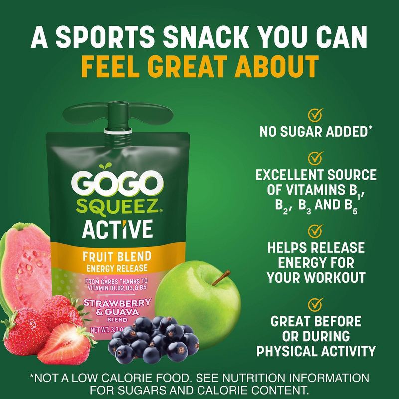 slide 4 of 10, GoGo SqueeZ Active Fruit Blend Energy Release, Strawberry & Guava Punches - 39oz/10ct, 39 oz, 10 ct